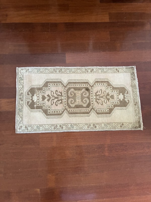 Vintage Oushak 2x3 Small Rug Muted Neutral Beige Wool Hand Knotted Mat gallery