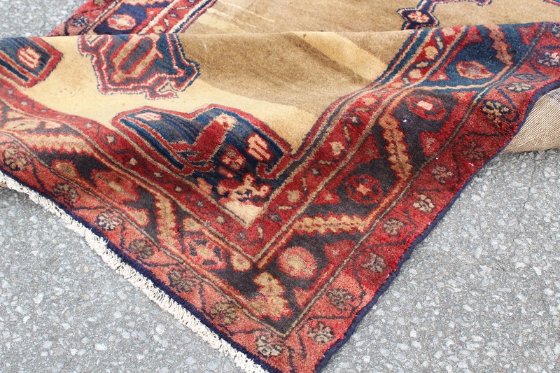 Medallion Geometric Vintage Turkish 3' 3" x 4' 8" Yellow Hand Knotted Area Rug gallery