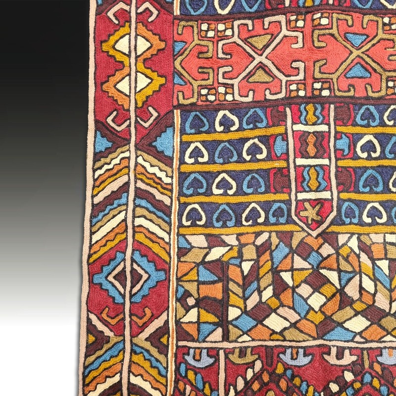 Kashmiri hand stitched wool chain rug, 92cm x 60cm . Beautiful colours. Perfect gallery