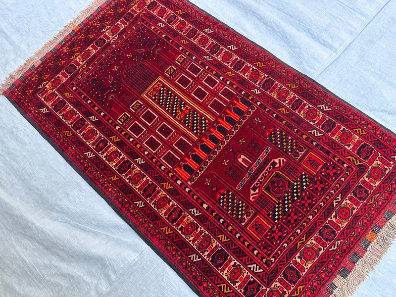 Vintage Afghan Turkmen Kizil Ayak Prayer Rug Mosque Hand Knotted Wool 2.7x4.6 gallery