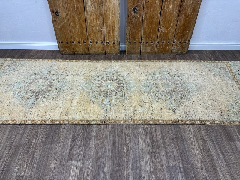 3x11 Neutral Turkish Runner Rug, Hand-Knotted Wool Beige Green Brown Runner Rug gallery