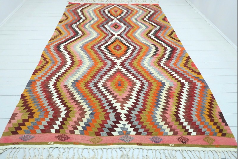 Turkish Vintage Wool Rug Handmade Floor Carpet Large Boho Kelim Teppich 76"x122" gallery