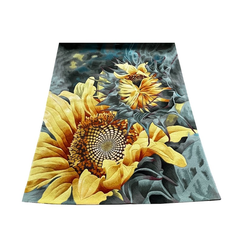 Large Rectangular Sun Flower Motif Graphic Wool Rug Carpet cs7529 gallery