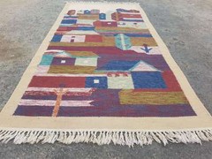 Vintage Handmade Traditional Geometric Purple Kilim Floor Rug Carpet 177x85cm