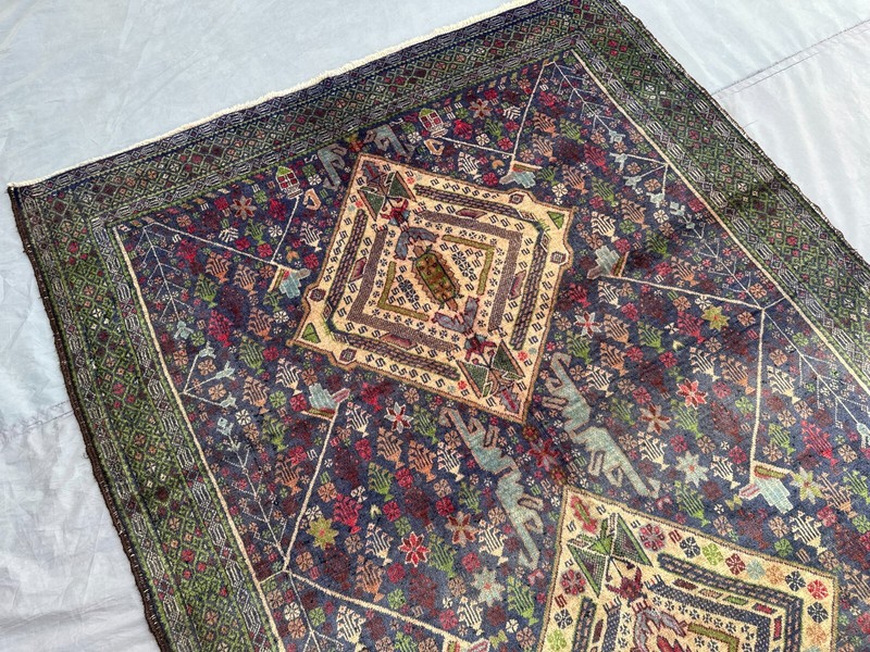 Vintage Afghan Baluchi Rug 4'7x9 ft – Distressed No Pile Tribal Wool Area Carpet gallery