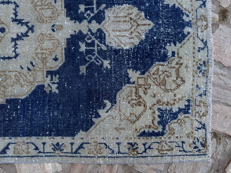 Hand-Knotted Turkish Carpet 3x5 Blue Wool Distressed Rug Muted Anatolian Carpet gallery