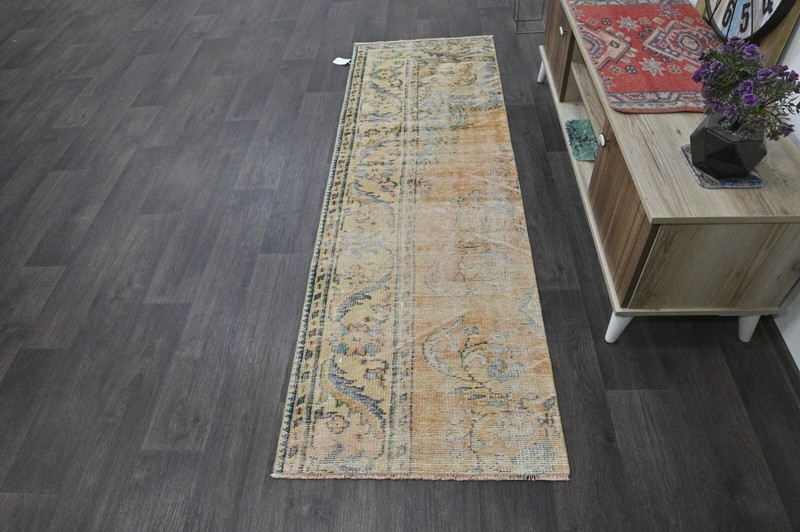 Vintage Turkish Runner Rug 2x7ft ORANGE Handmade Anatolian Oushak Hallway Wool gallery
