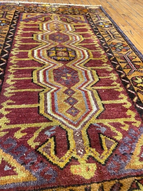 Beautiful Antique 1940-1950's Wool Pile Henna Dye Tribal Runner Rug 2’4”x4’3” gallery