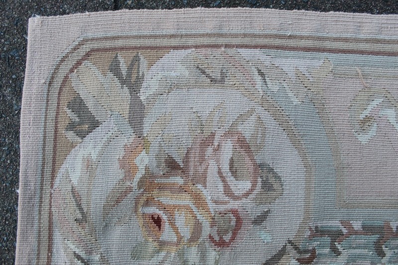 Vintage Hand Made French Design Wool Beige Pink Blue Original Aubusson 183X121cm gallery