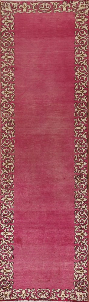 Bordered 10 ft Runner Rug 3x10 Pink Wool Hand-made Classic Carpet
