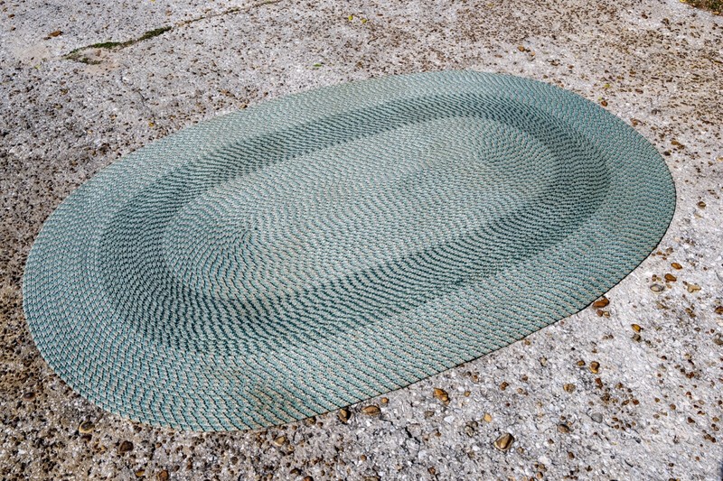 VINTAGE HAND MADE AMERICAN STITCHED MARINE ROPE RUG COASTAL OVAL 93"x61" gallery