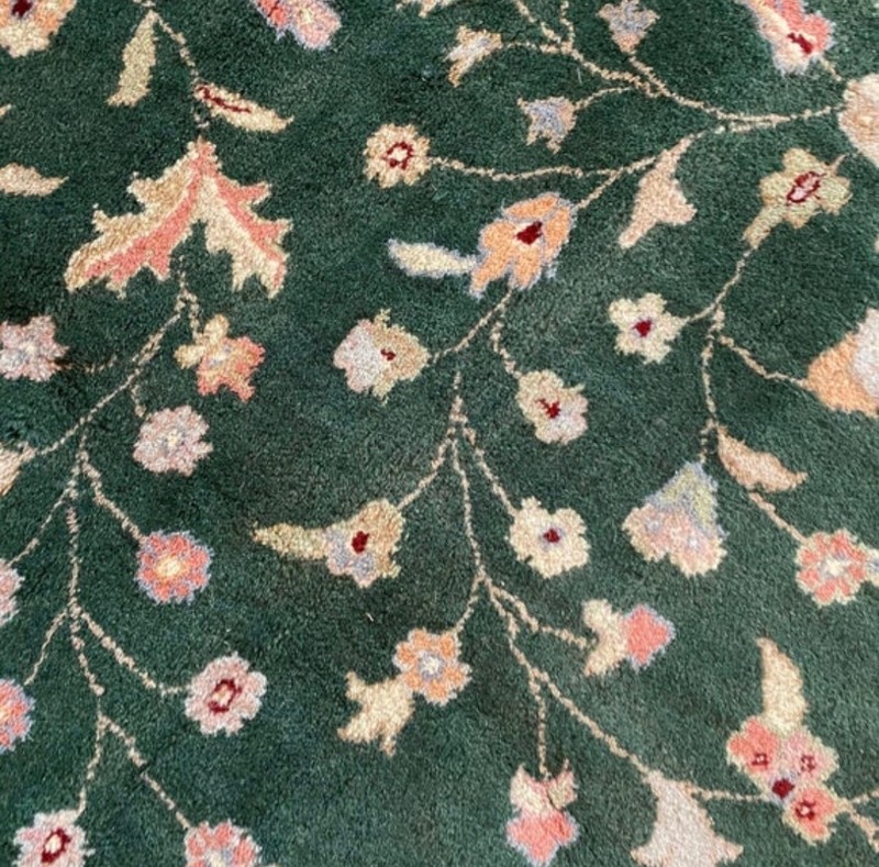 Brand New Fine Quality Handmade in India Hunter Green & Pastels Floral Rug, 9x12 gallery