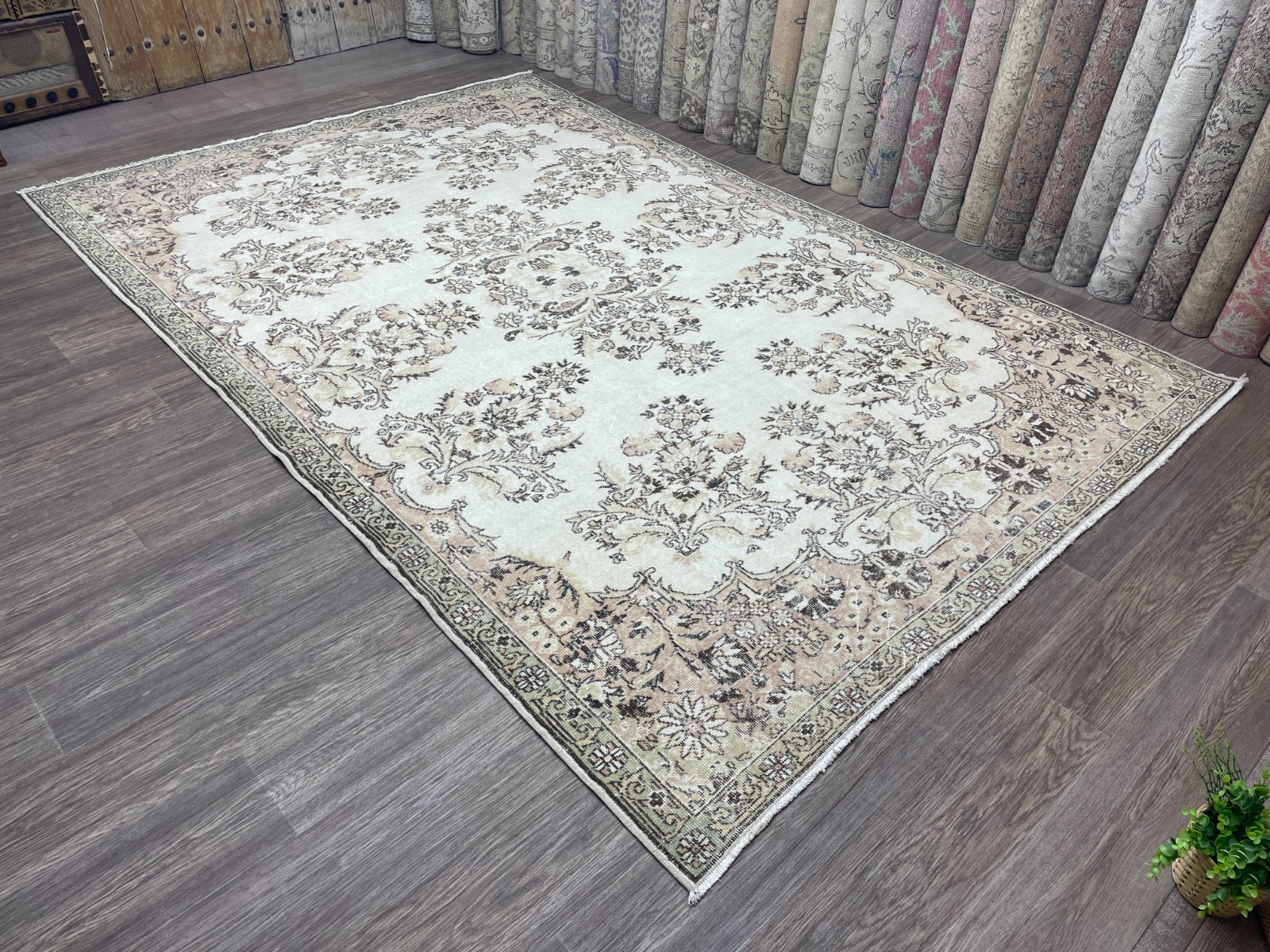 7x11 Vintage Turkish Area Rug, Hand-Knotted Wool Beige Brown Living Room Rug gallery