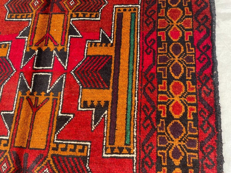 2'11x4'9 ft Vintage Afghan Baluchi Hand Knotted Wool Red Gold Geometric Area Rug gallery