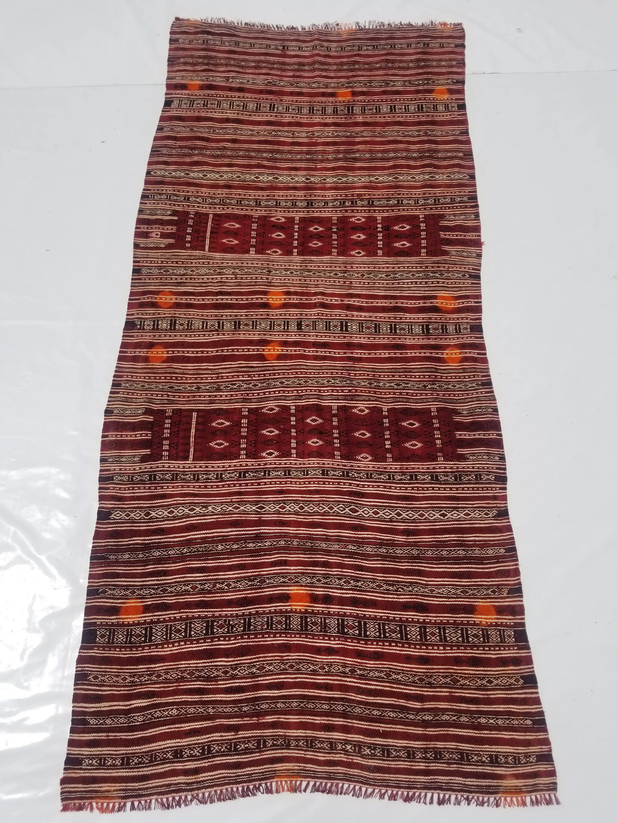 Vintage Traditional Handmade Tunisian Bakhnoug Wool Multi Kilim Rug 8.3x3.6ft gallery