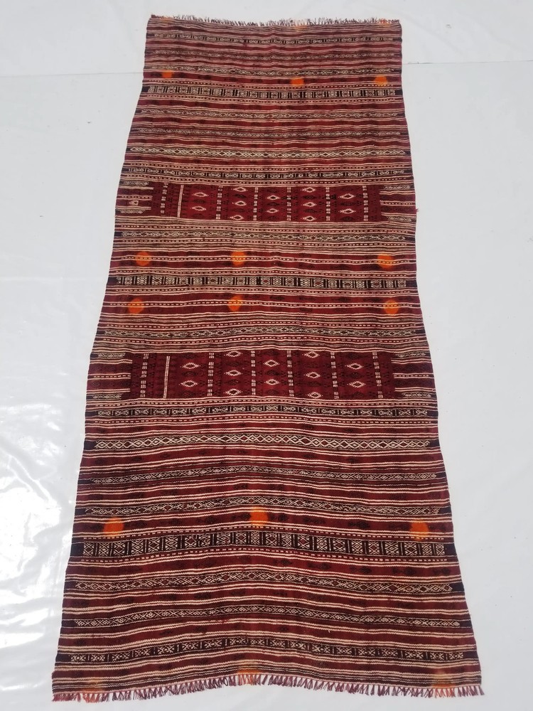Vintage Traditional Handmade Tunisian Bakhnoug Wool Multi Kilim Rug 8.3x3.6ft