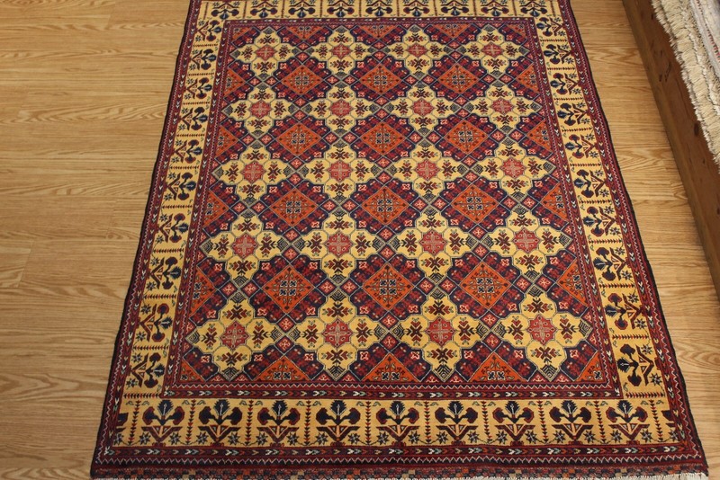 KNOTTED Turkmen Rug 100% Natural Wool 7' x 5' Double Knotted Mori Design gallery