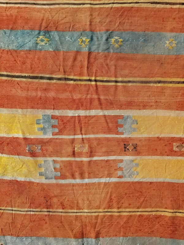 Distressed Antique Handmade Southwestern Style Wool Multicolor Kilim 4.4x2.8 ft gallery