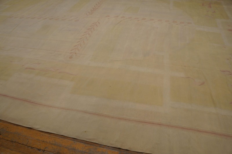 Antique French Art Deco Aubusson Rug 12'10"×16'8" Ivory Geometric Abstract gallery