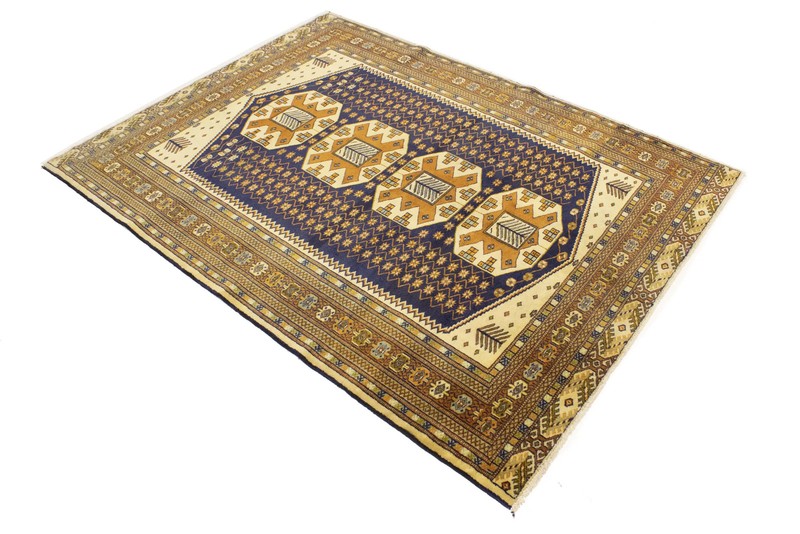 Handmade Plum & Ocher Oriental Rug Geometric Design Boho Decor Carpet 5X6 ft gallery