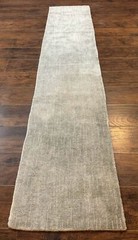 Modern Tibetan Runner Rug 1.9 x 8.6 Wool & Silk Gray Narrow Runner for Hallway