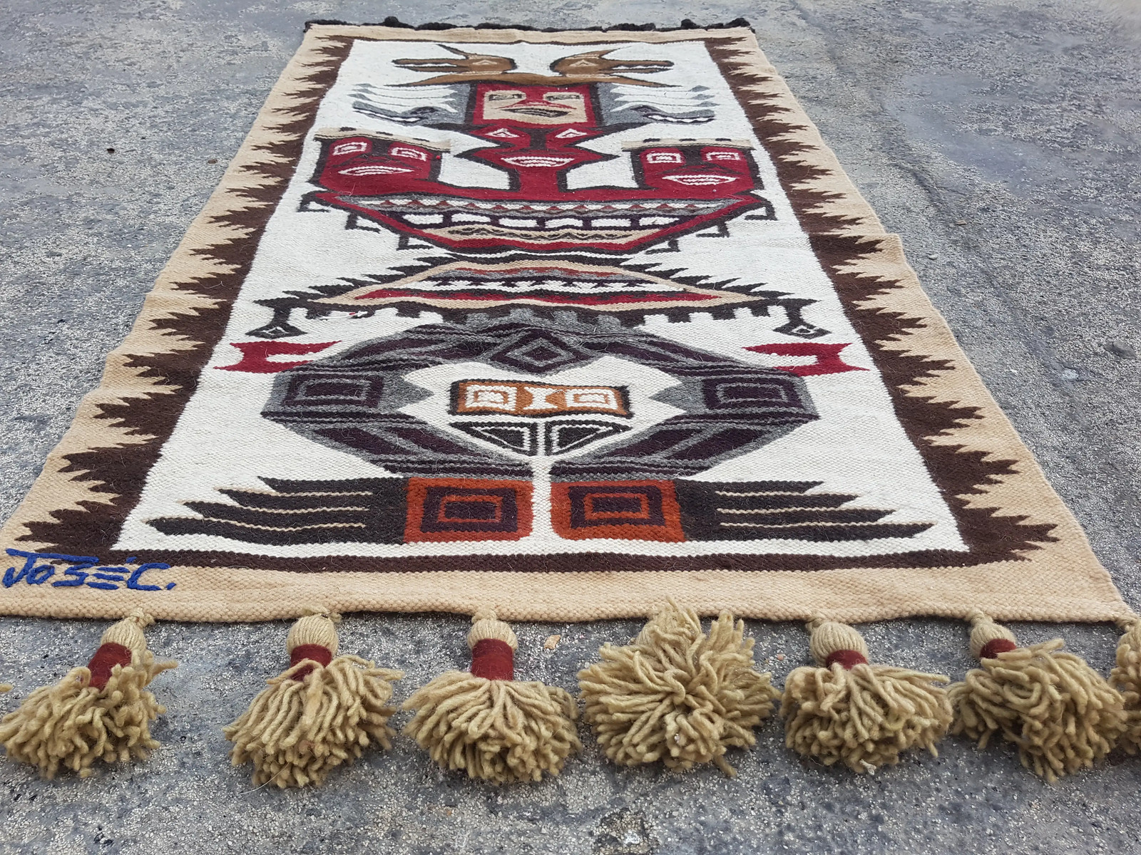 Vintage Handmade Ecuador Aztec Wool Multicolor Wall Hanging Tapestry 3.4x2.1ft gallery