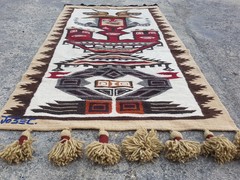 Vintage Handmade Ecuador Aztec Wool Multicolor Wall Hanging Tapestry 3.4×2.1ft