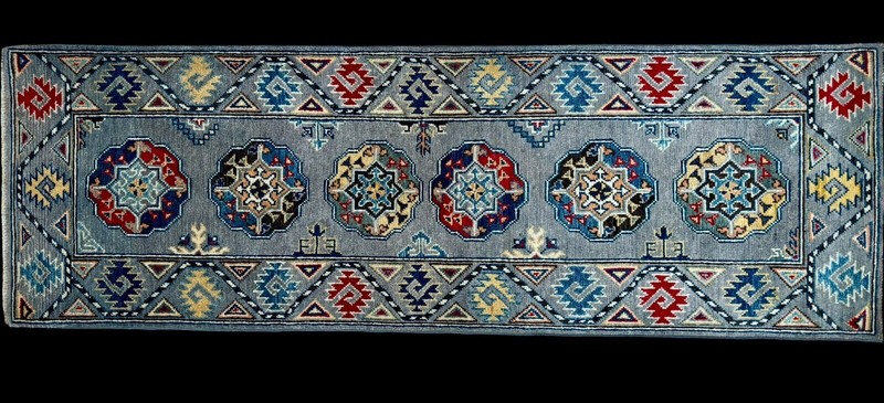 Brand New Colorful Small Runner Handmade Ocean Silver Gray Turkmen Pak Kazak 2x6 gallery