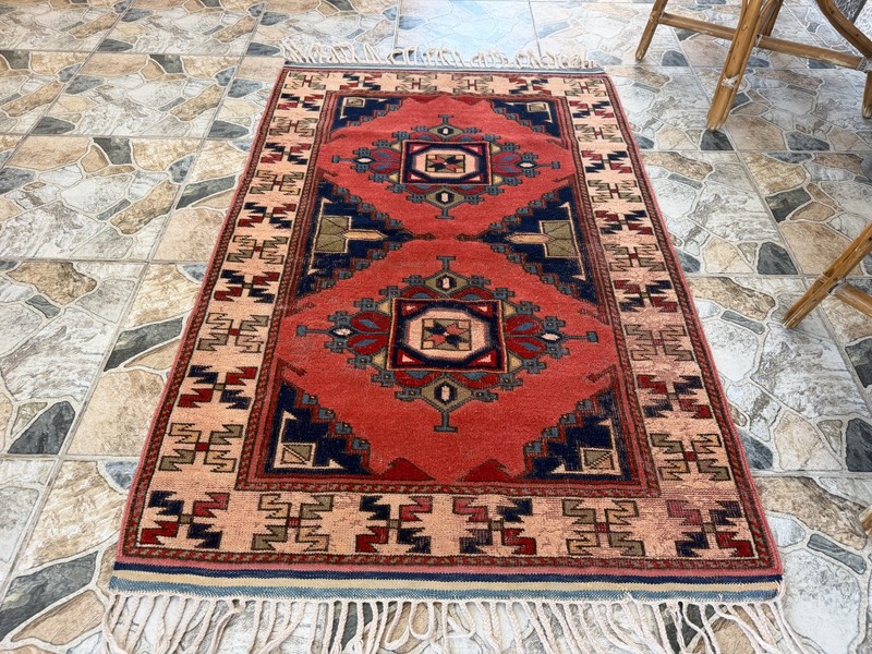 Vintage Tribal Turkish Rug Hand-Knotted Wool Farmhouse Geometric Area Rug 3x4 ft gallery