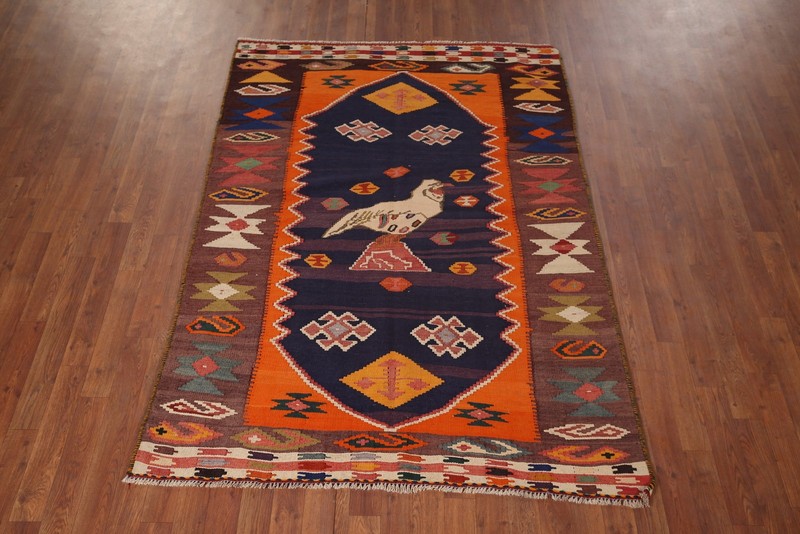 Vegetable Dye Kilim Tribal Area Rug 5x6 Ft Hand Woven Oriental Wool Carpet gallery