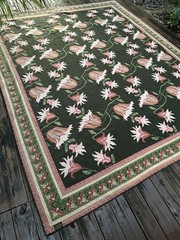 Vintage Portuguese Hand Woven Wool Floral Flat Weave Rug Carpet 11X9 Feet