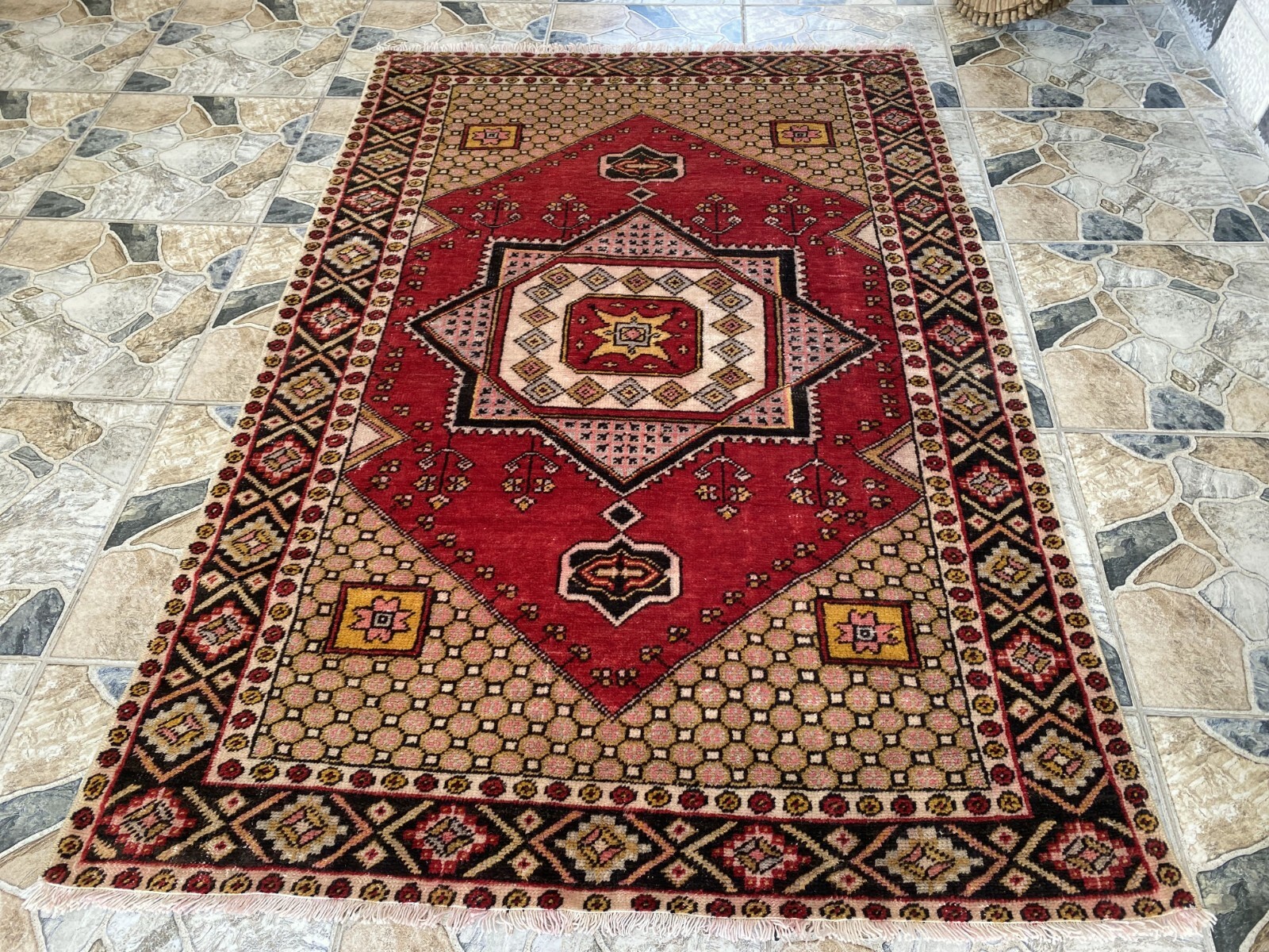 Vintage Rug | Wool Area Antique Farmhouse Anatolian Handmade Turkish Rug 4x6ft gallery