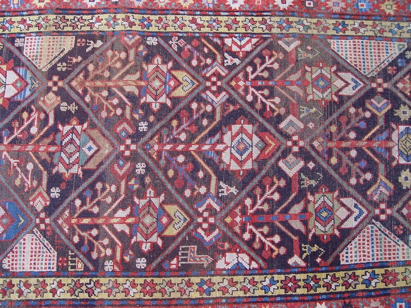 Antique 1880s Caucasian Runner Handmade Pictorial Wool Tribal Rug 3'4" x 11'9 gallery