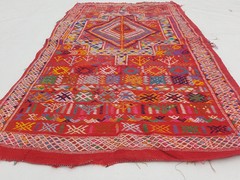 Vintage Traditional Handmade Southwestern-style Wool Red Kilim 4.11×3.2ft