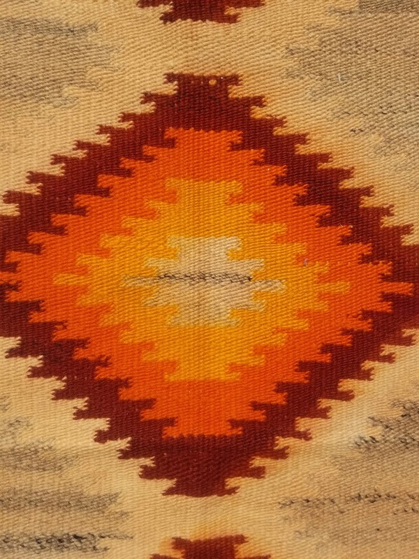 Distressed Vintage Traditional Handmade Turkish Wool Mustard Kilim 7.4x4.9ft gallery
