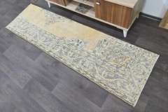 Vintage Turkish Runner Rug 2x7ft BEIGE Handmade Anatolian Oushak Hallway Wool