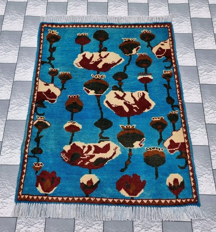 Hand Afghan Opium Flower Rug Tribal Wool With Knotted Wall Hanging Rug gallery