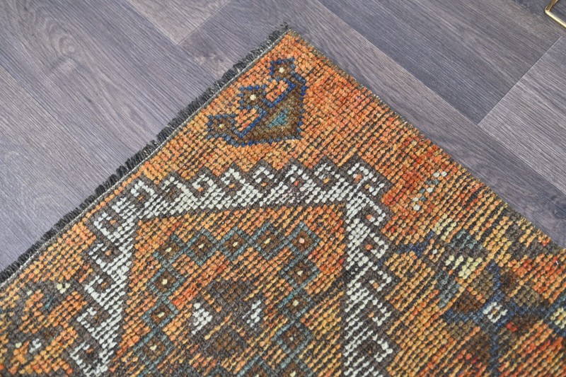 Vintage Turkish Runner Rug 2x10ft Wool Anatolian Handmade Hallway Oushak ORANGE gallery