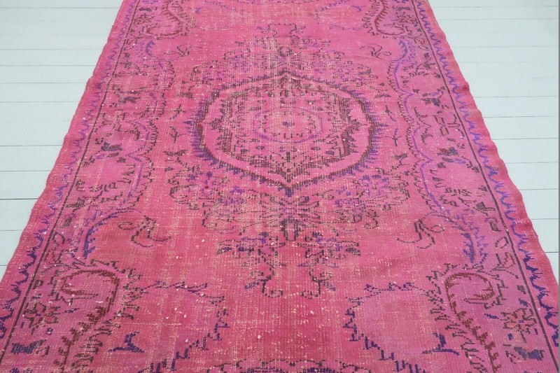 Vintage Carpet, Pink Color Overdyed Rug, Area Rugs, Candy Color Carpet 67"x104" gallery