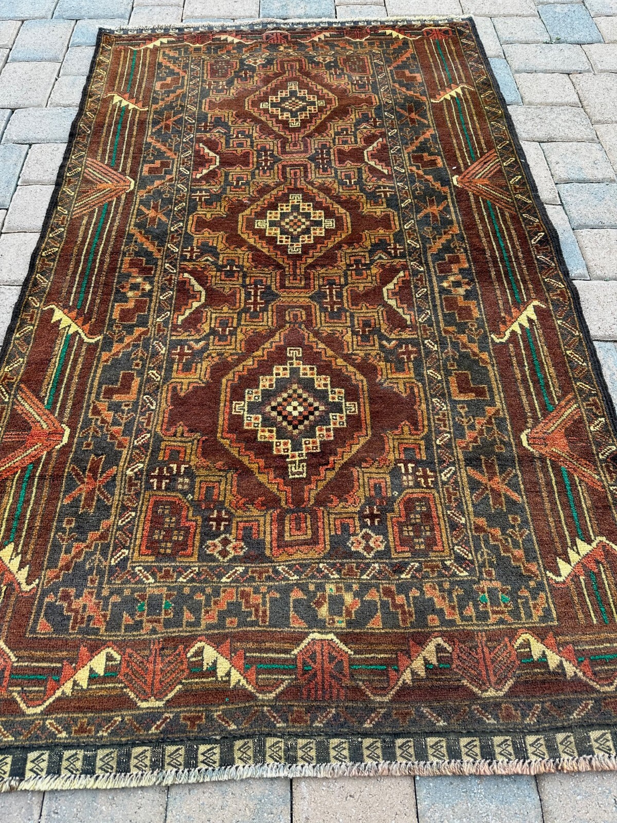 Fine Quality New Handmade Pakistani Geometric Accent Rug, Rustic Colors, 4x6 gallery