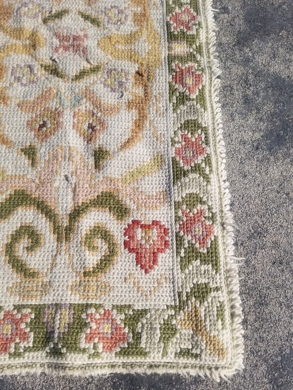 Vintage French Floral Needlepoint Handmade Multicolor Rug Wool Carpet 111x54 cm gallery
