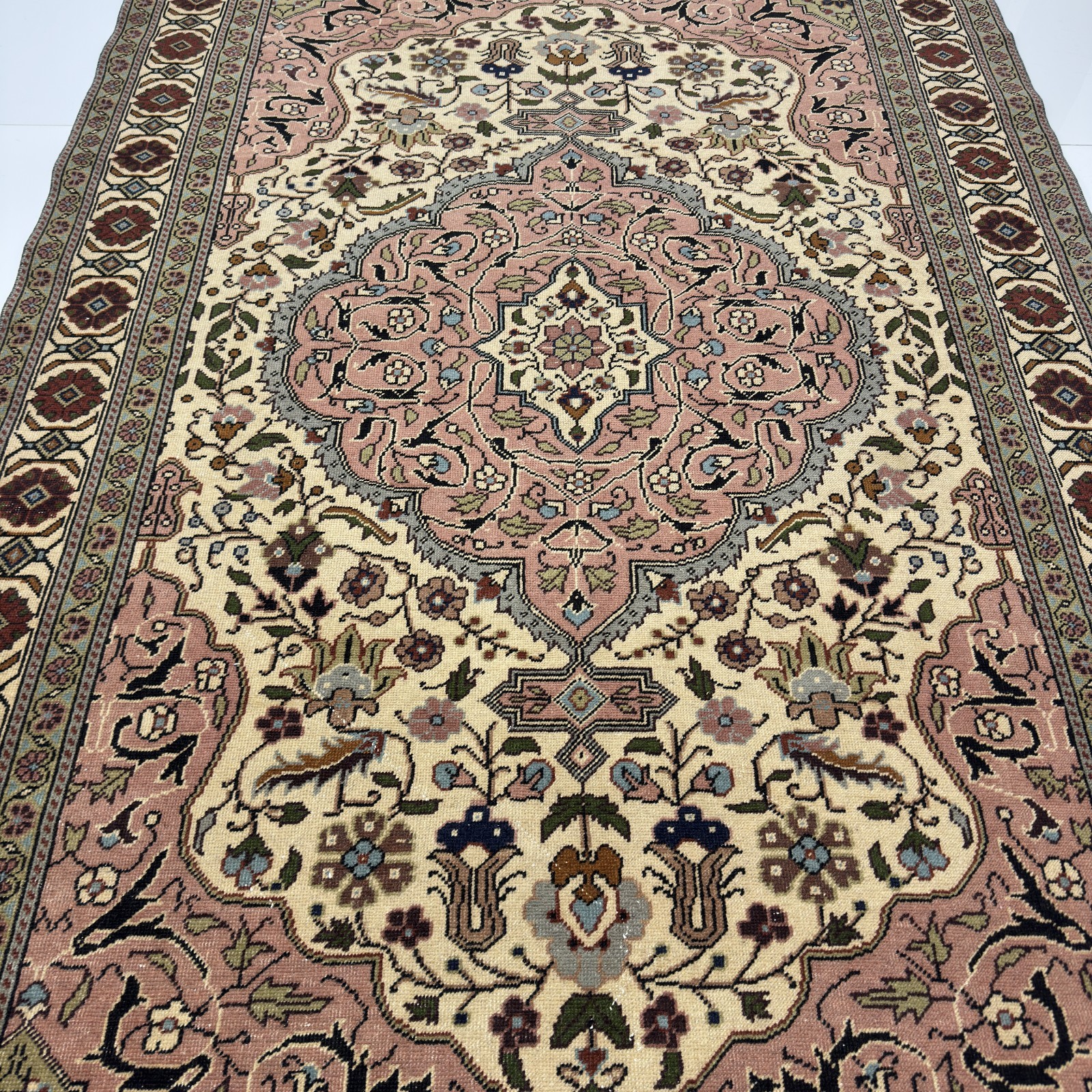 4x7 Blush Pink Ivory Antique Wool Oriental Rug With Floral Medallion-Tariff Fre gallery