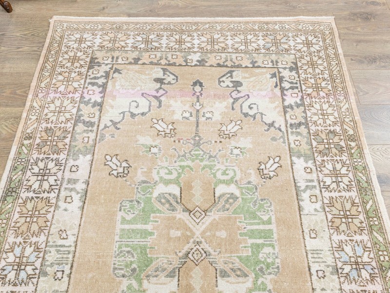 Hand-Knotted Vintage Tribal Faded Wool Rug 4.7x7.2 ft Oushak Turkish Area Carpet gallery