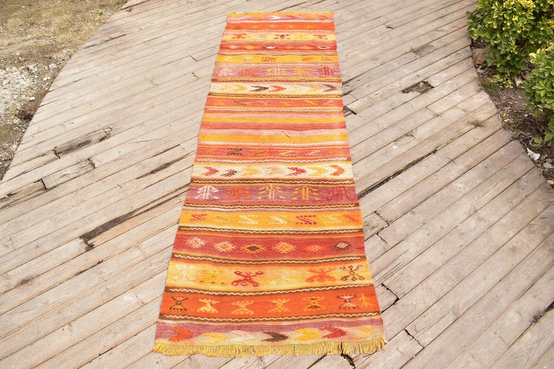 Turkish Rug 2'x8' Size Runner Striped Cicim Kilim Corridor Hallway 78x257cm gallery