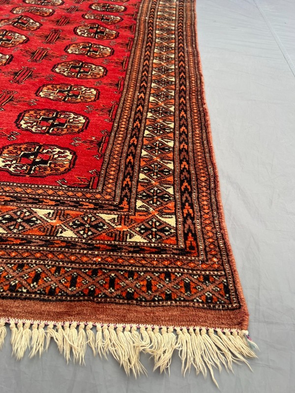 4x5'3ft Turkoman Bokhara All-Over Elephant Foot Gul Handknotted Wool Vintage Rug gallery
