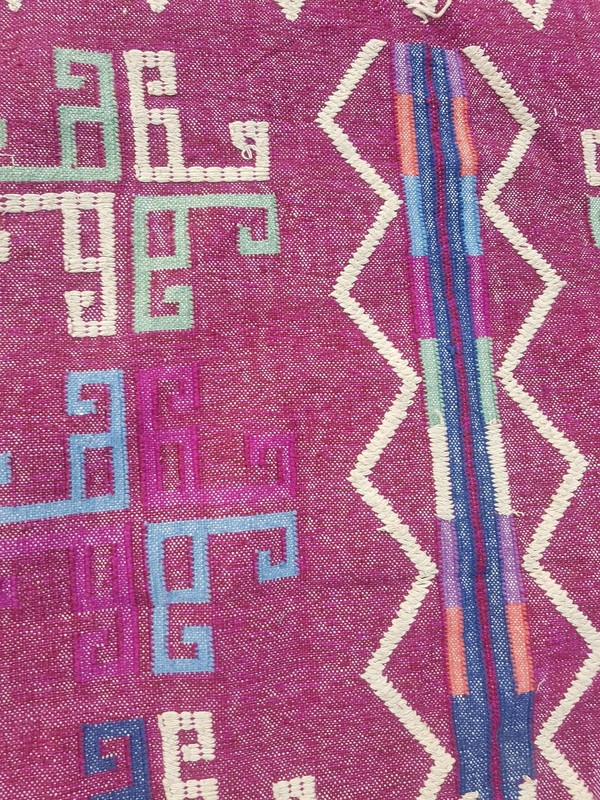Vintage Handmade Traditional Geometric Pink Kilim Floor Rug Carpet 200x161cm gallery