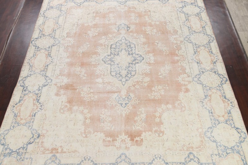 Muted Distressed Area Rug 10x13 Traditional Hand-knotted Wool Geometric Carpet gallery