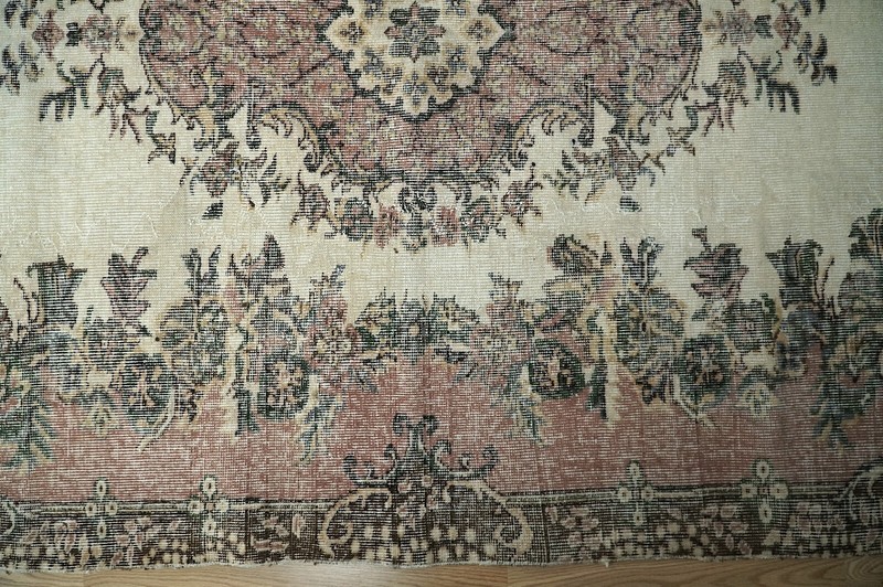 Boho Decor Rug, Vintage Turkish Rug, Beige Pink Brown Carpet 5.64x7.91 ft H-2470 gallery