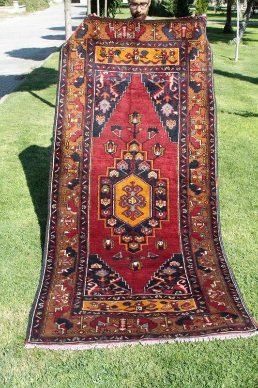 Rare Antique Cr1900-1939's Multi-Colored Wool Pile Area Rug 3'10''x9' gallery