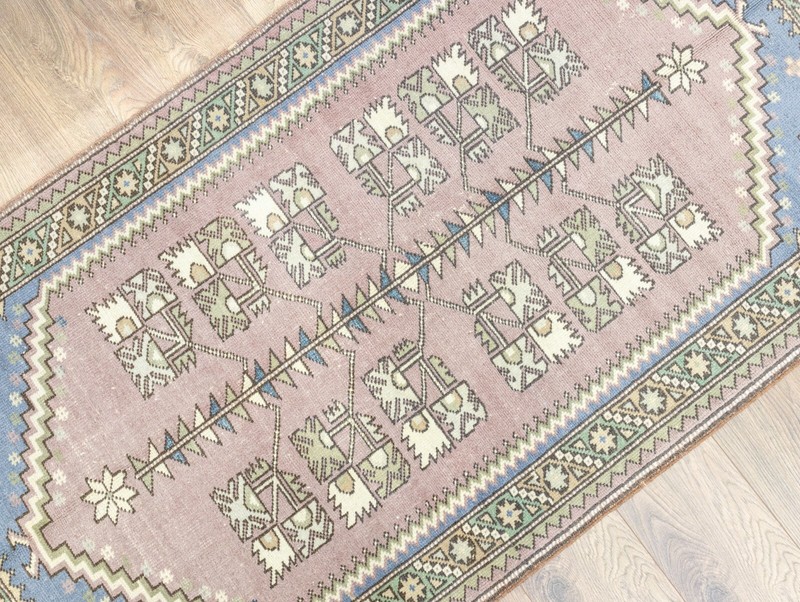 3'3''x5'11'' Vintage Soft Pink Blue Oushak Small Rug,Antique Turkish Ushak Rug gallery